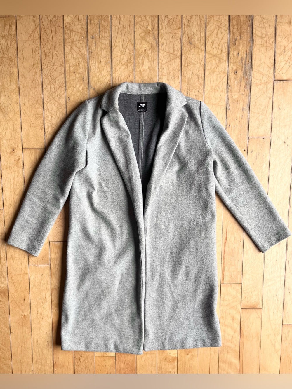 ZARA Light Grey Tailored Open‑Front Coat Size Large
